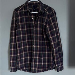 GAP Men's Casual Plaid Shirt - Navy and Tan